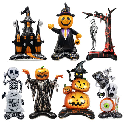 Halloween Pumpkin Castle Skeleton Foil Balloon – Standing Halloween Decoration for Party, Ghost Festival, or Home Display