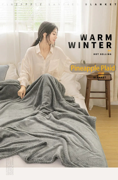 Japan-Style Coral Fleece Blanket – 300gsm Soft Fluffy Faux Fur Mink Throw, Solid & Plaid Sofa Cover & Bedspread