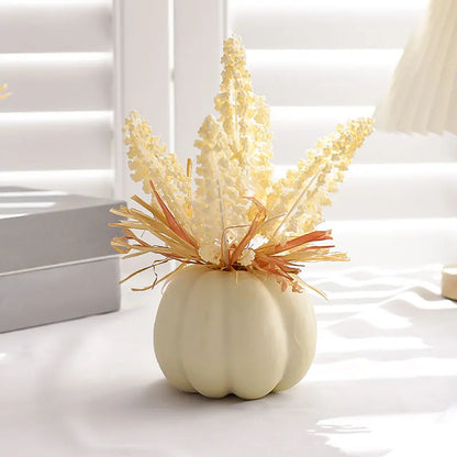1PC Artificial Pumpkin Decoration with Foam Beads & Raffia Grass – Autumn Harvest Home, Office & Halloween Display Ornament