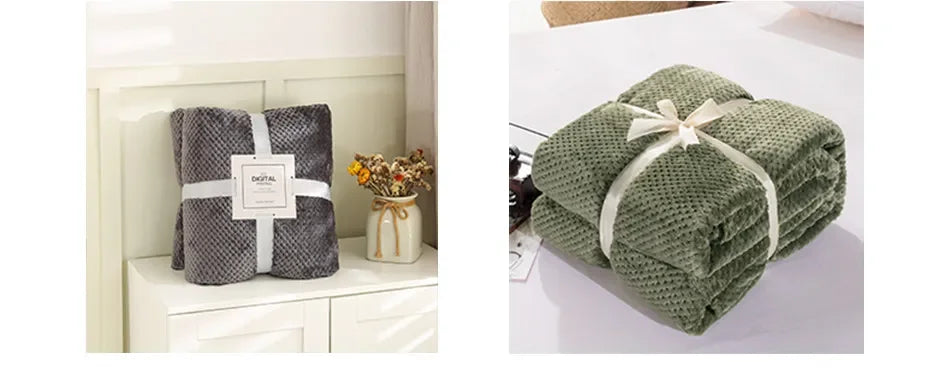 Japan-Style Coral Fleece Blanket – 300gsm Soft Fluffy Faux Fur Mink Throw, Solid & Plaid Sofa Cover & Bedspread