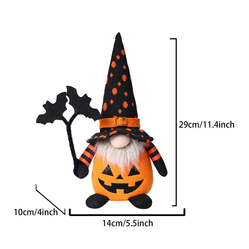 Halloween Gnome Decorations – Handmade Pumpkin & Bat Nordic Plush Tomte Elf Doll, Adorable Swedish Nisse