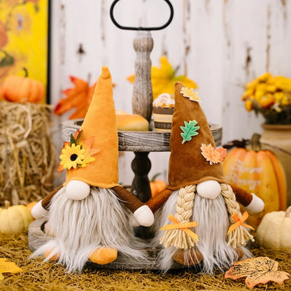 Autumn Gnome Plush Decoration – Maple Leaf & Sunflower Faceless Doll | Light-Up Fall Elf Ornament
