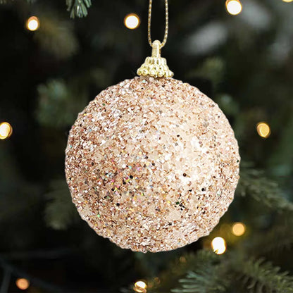 6pcs Glitter Champagne Gold Christmas Baubles – Sparkling Tree Ornaments for Xmas & New Year Party Décor
