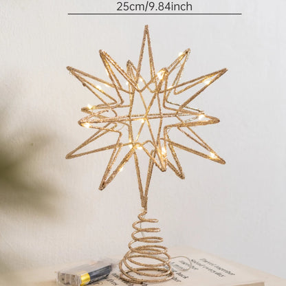 LED Light-Up Glitter Christmas Star Tree Topper – Warm White Treetop Decoration