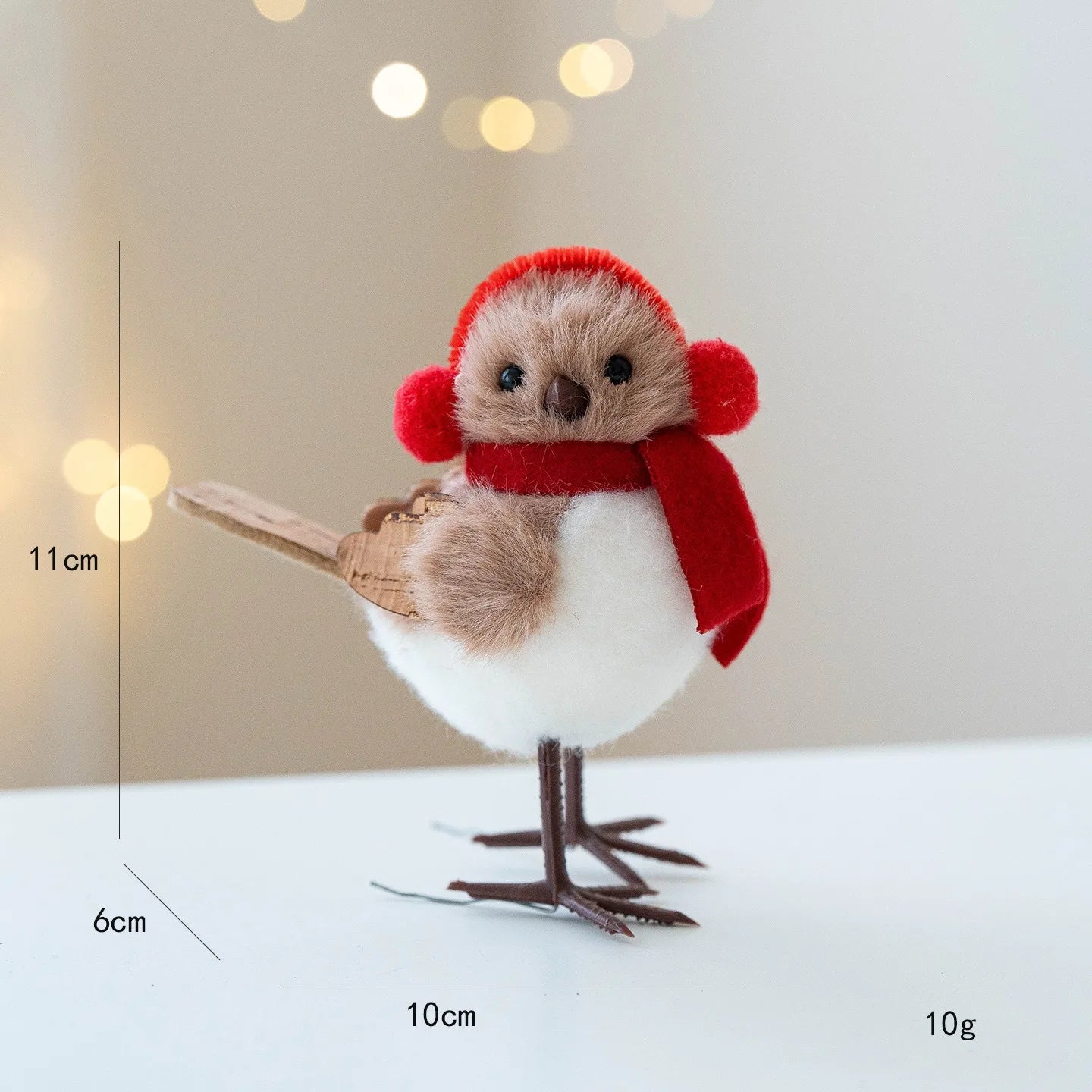 Christmas Bird Ornament – Festive Faux Bird with Red Scarf & Hat Decoration
