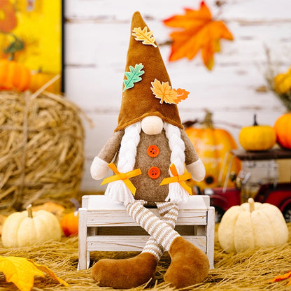 Autumn Gnome Plush Decoration – Maple Leaf & Sunflower Faceless Doll | Light-Up Fall Elf Ornament