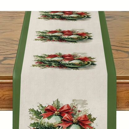 Christmas Holly Berry Tablecloth | Festive Red & Green Table Cover for Holiday Dining