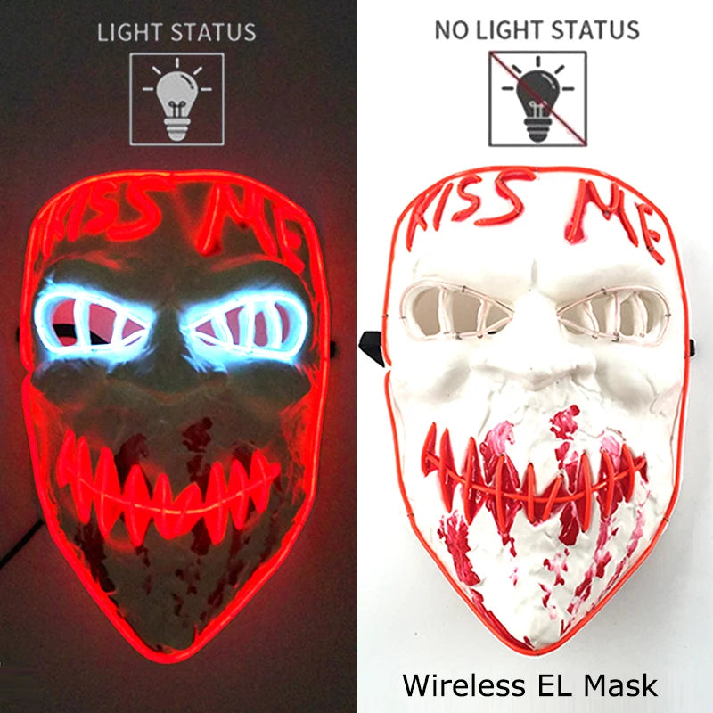 Wireless Neon LED Purge Mask – Glow-in-the-Dark Halloween Cosplay, Masquerade & Party Dress-Up Mask