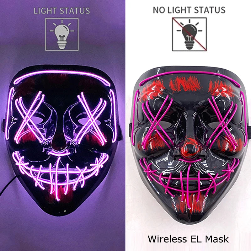 Wireless Neon LED Purge Mask – Glow-in-the-Dark Halloween Cosplay, Masquerade & Party Dress-Up Mask