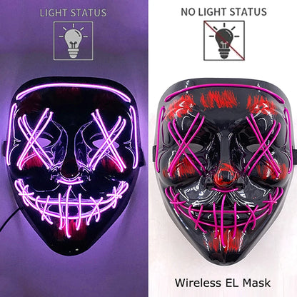 Wireless Neon LED Purge Mask – Glow-in-the-Dark Halloween Cosplay, Masquerade & Party Dress-Up Mask