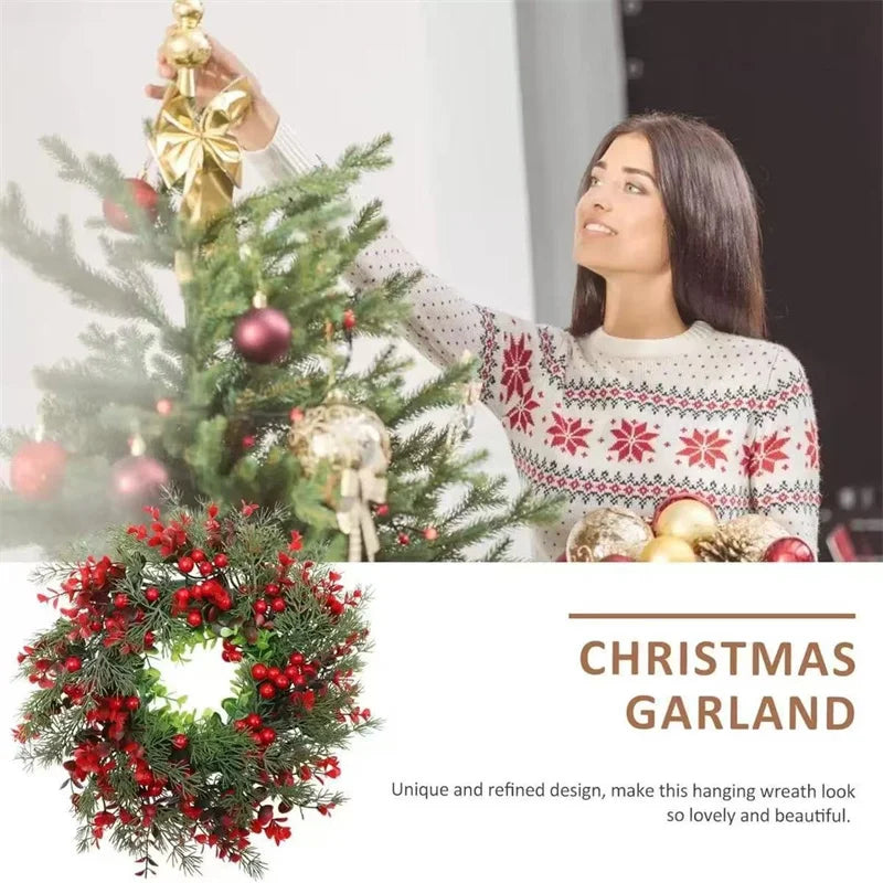 35cm Eucalyptus Christmas Wreath with Red Berries – Festive Garland for Door, Mantle & Window Décor