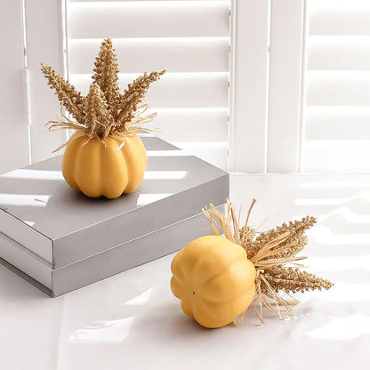 1PC Artificial Pumpkin Decoration with Foam Beads & Raffia Grass – Autumn Harvest Home, Office & Halloween Display Ornament
