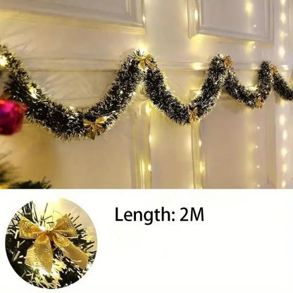 2m Green Christmas Garland with Red Ribbons | Customisable Festive Decoration for Doorways, Mantels & Stairs