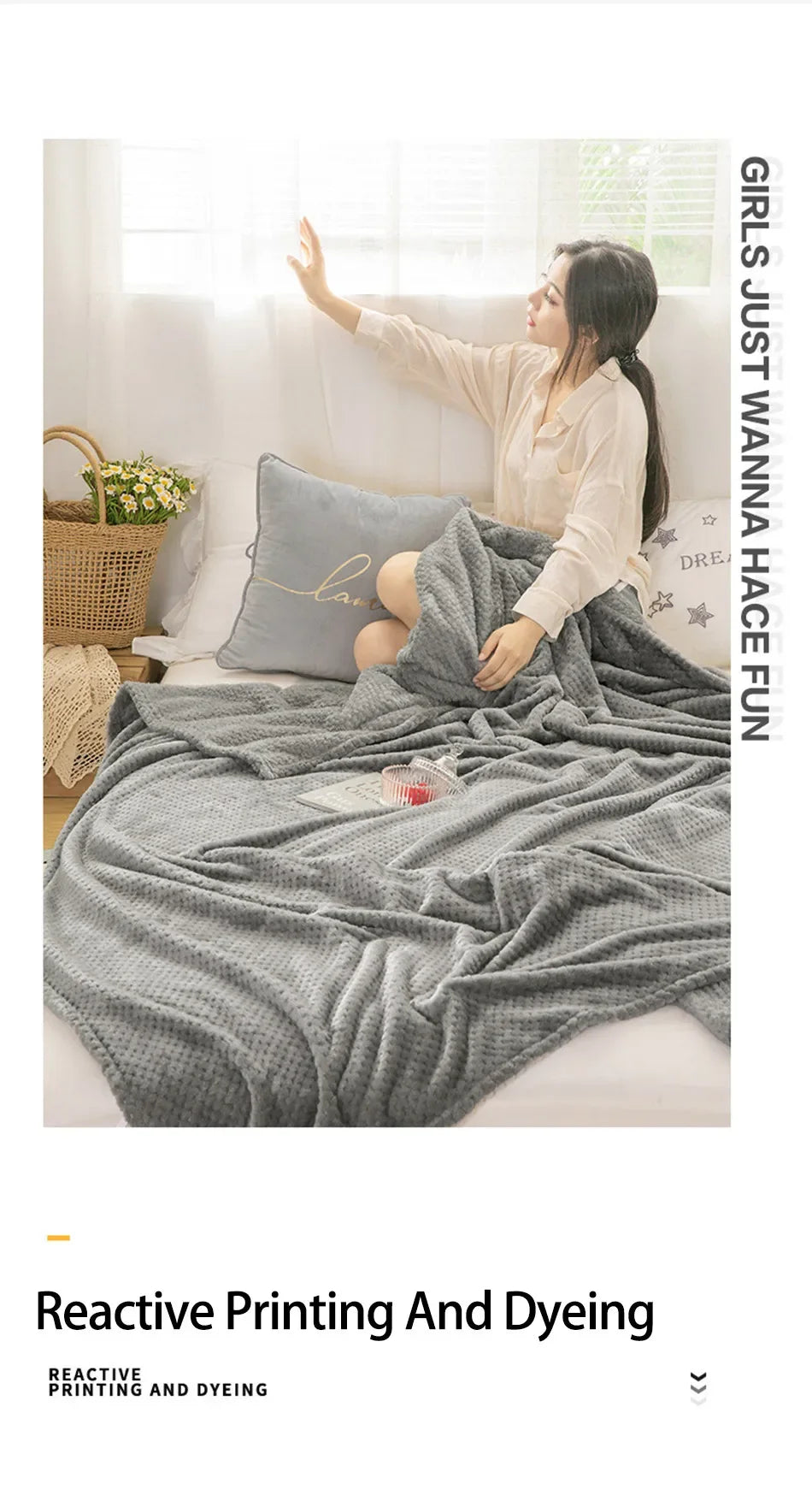 Japan-Style Coral Fleece Blanket – 300gsm Soft Fluffy Faux Fur Mink Throw, Solid & Plaid Sofa Cover & Bedspread