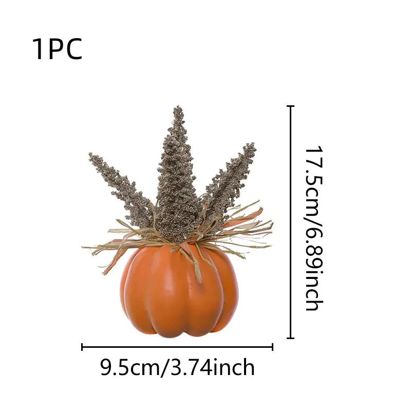 1PC Artificial Pumpkin Decoration with Foam Beads & Raffia Grass – Autumn Harvest Home, Office & Halloween Display Ornament