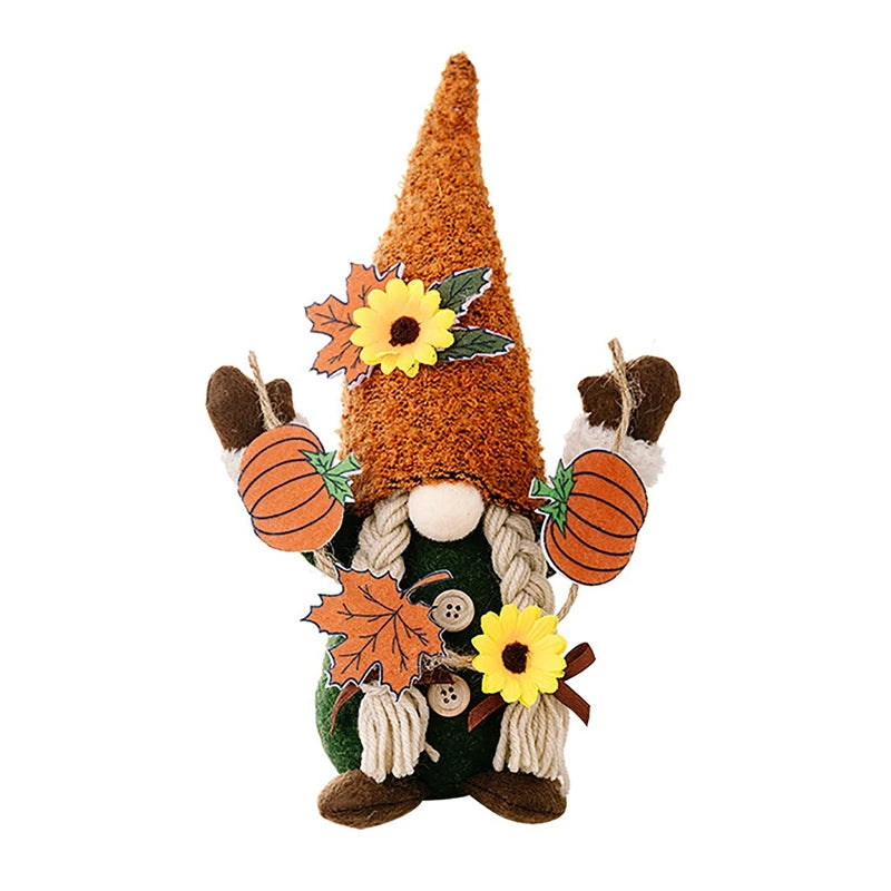Autumn Gnome Plush Decoration – Maple Leaf & Sunflower Faceless Doll | Light-Up Fall Elf Ornament