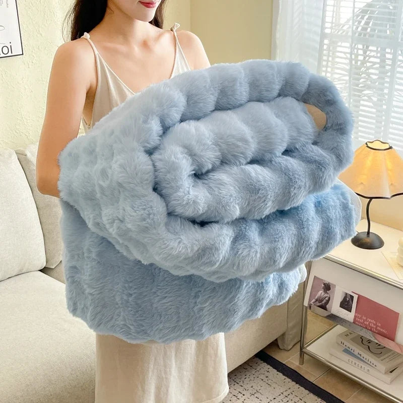 Luxury Premium Faux Rabbit Fur Blanket – Double-Sided Plush Thickened Cosy Nap Blanket