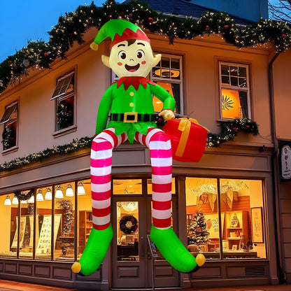 8ft Sitting Elf Christmas Inflatable with LED Lights | Festive Outdoor Decoration