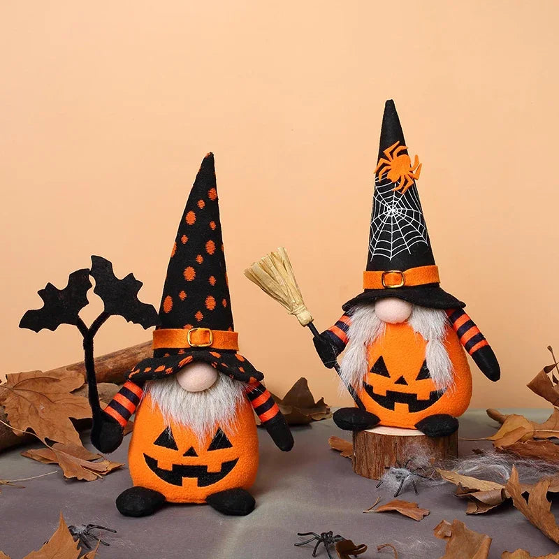 Halloween Gnome Decorations – Handmade Pumpkin & Bat Nordic Plush Tomte Elf Doll, Adorable Swedish Nisse