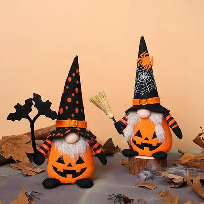Halloween Gnome Decorations – Handmade Pumpkin & Bat Nordic Plush Tomte Elf Doll, Adorable Swedish Nisse