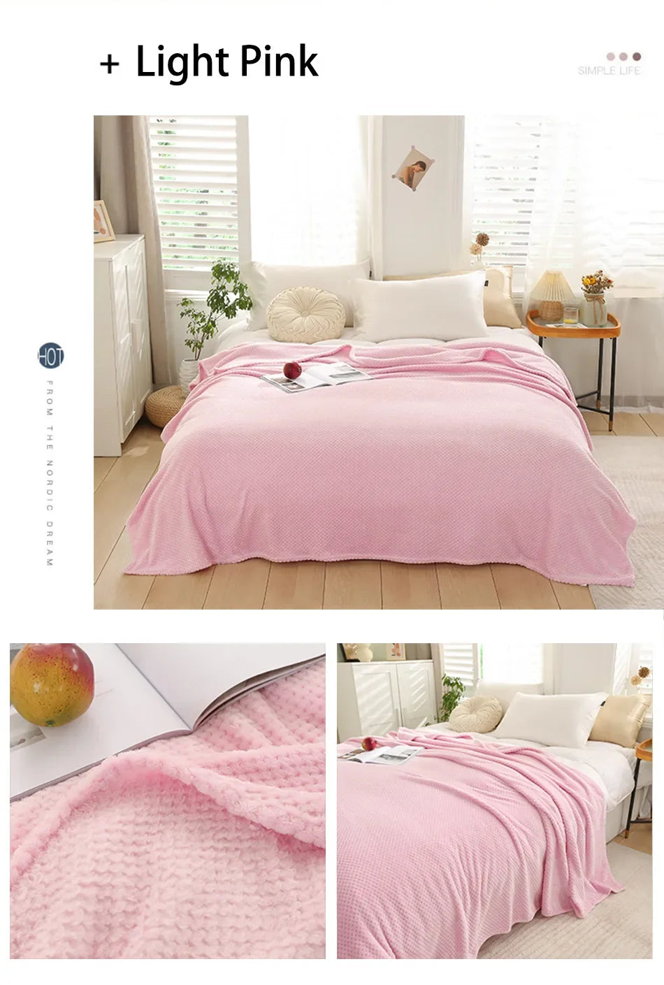 Japan-Style Coral Fleece Blanket – 300gsm Soft Fluffy Faux Fur Mink Throw, Solid & Plaid Sofa Cover & Bedspread