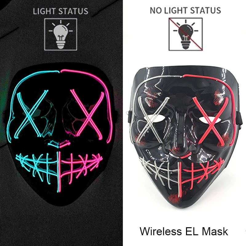 Wireless Neon LED Purge Mask – Glow-in-the-Dark Halloween Cosplay, Masquerade & Party Dress-Up Mask