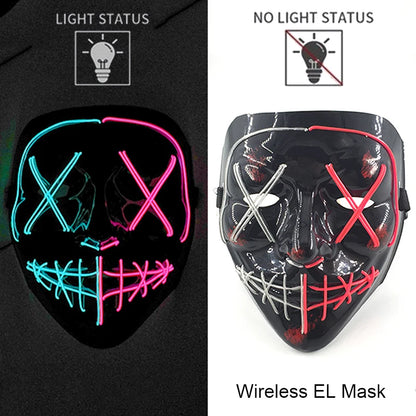Wireless Neon LED Purge Mask – Glow-in-the-Dark Halloween Cosplay, Masquerade & Party Dress-Up Mask