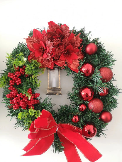 45cm Light-Up Christmas Wreath with Centre Lamp | Elegant Festive Door & Wall Decoration (Multiple Colours)
