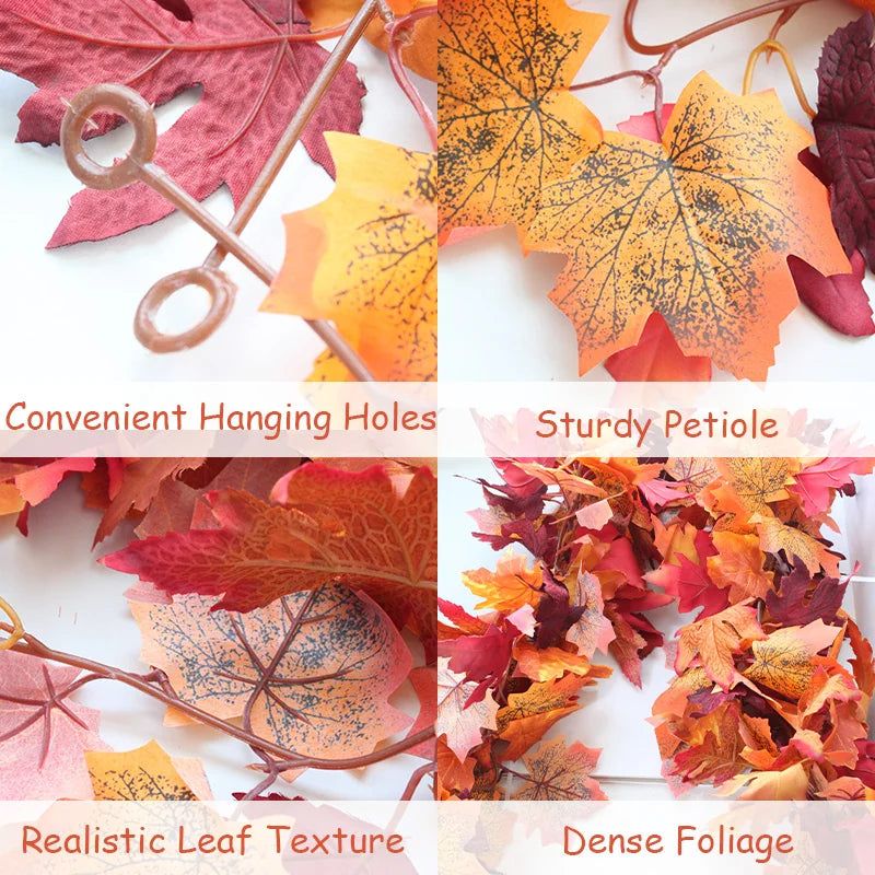 2M Artificial Maple Leaf Garland – Realistic Autumn Leaves Vine for Fall, Halloween, Thanksgiving Home Décor
