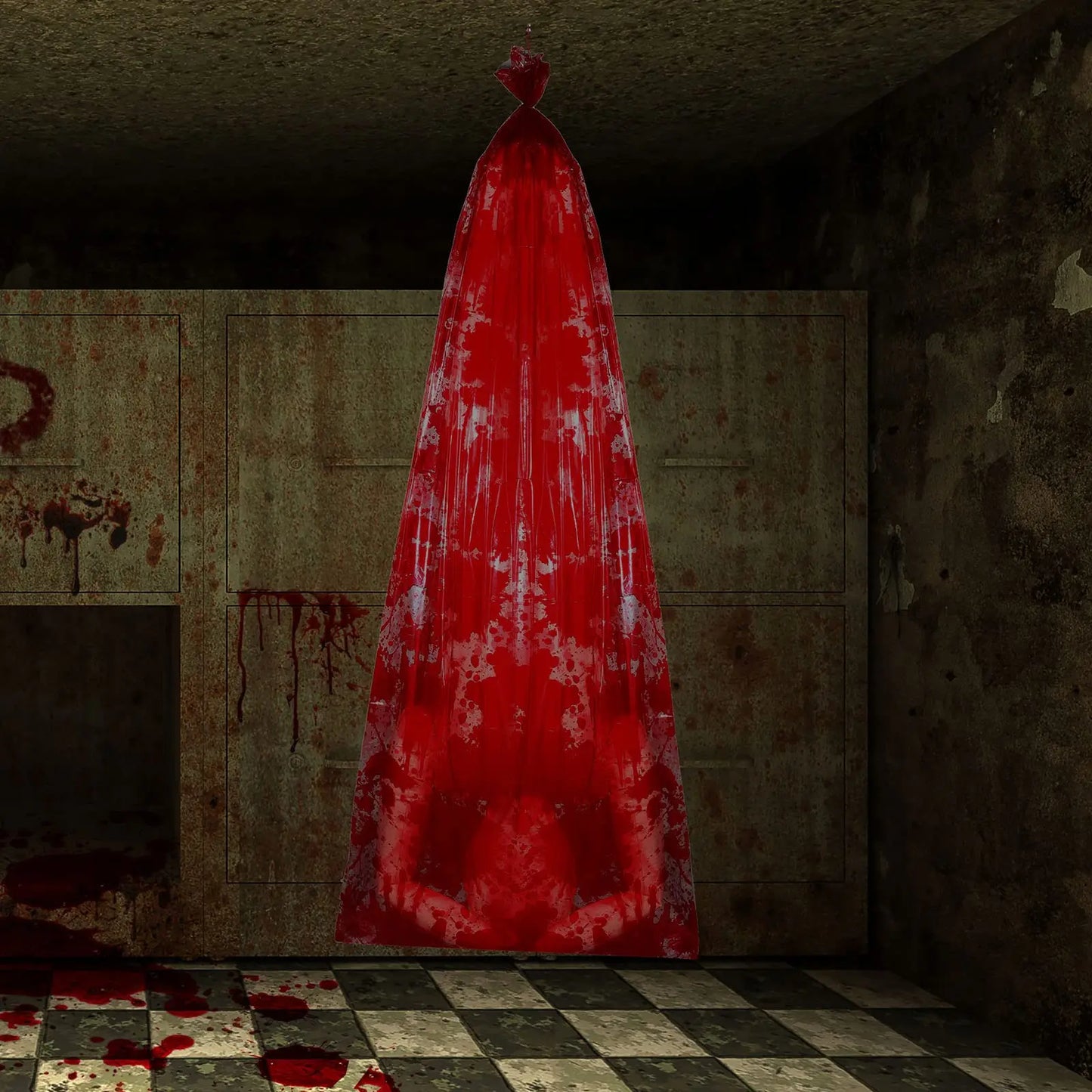 59-Inch Hanging Halloween Corpse Prop – Creepy Bloody Body Bag Decoration for Haunted Houses, Yards & Outdoor Horror Displays