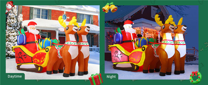 2.1m Santa and Reindeer Sleigh Inflatable with LED Lights | Festive Outdoor Decoration