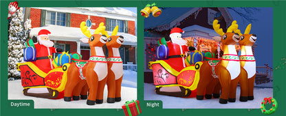 2.1m Santa and Reindeer Sleigh Inflatable with LED Lights | Festive Outdoor Decoration