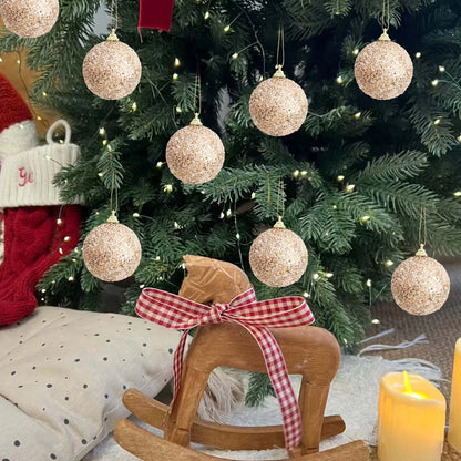 6pcs Glitter Champagne Gold Christmas Baubles – Sparkling Tree Ornaments for Xmas & New Year Party Décor