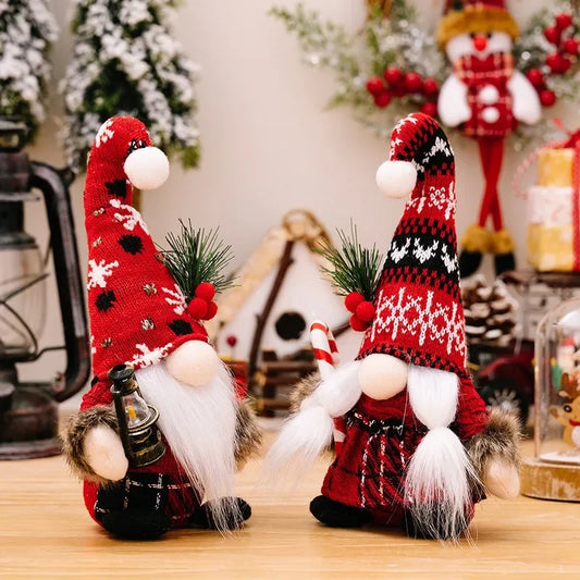2pcs Santa Claus & Gnome Ornaments – Christmas Couple Doll Decorations for Home