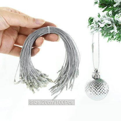 100 Pack Christmas Ornament Hanging Ropes – 20cm Gold & Silver Strings for Tree Baubles & Decorations