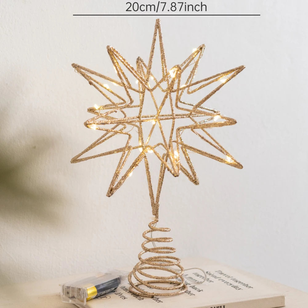 LED Light-Up Glitter Christmas Star Tree Topper – Warm White Treetop Decoration