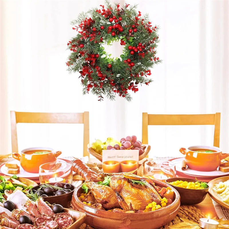 35cm Eucalyptus Christmas Wreath with Red Berries – Festive Garland for Door, Mantle & Window Décor