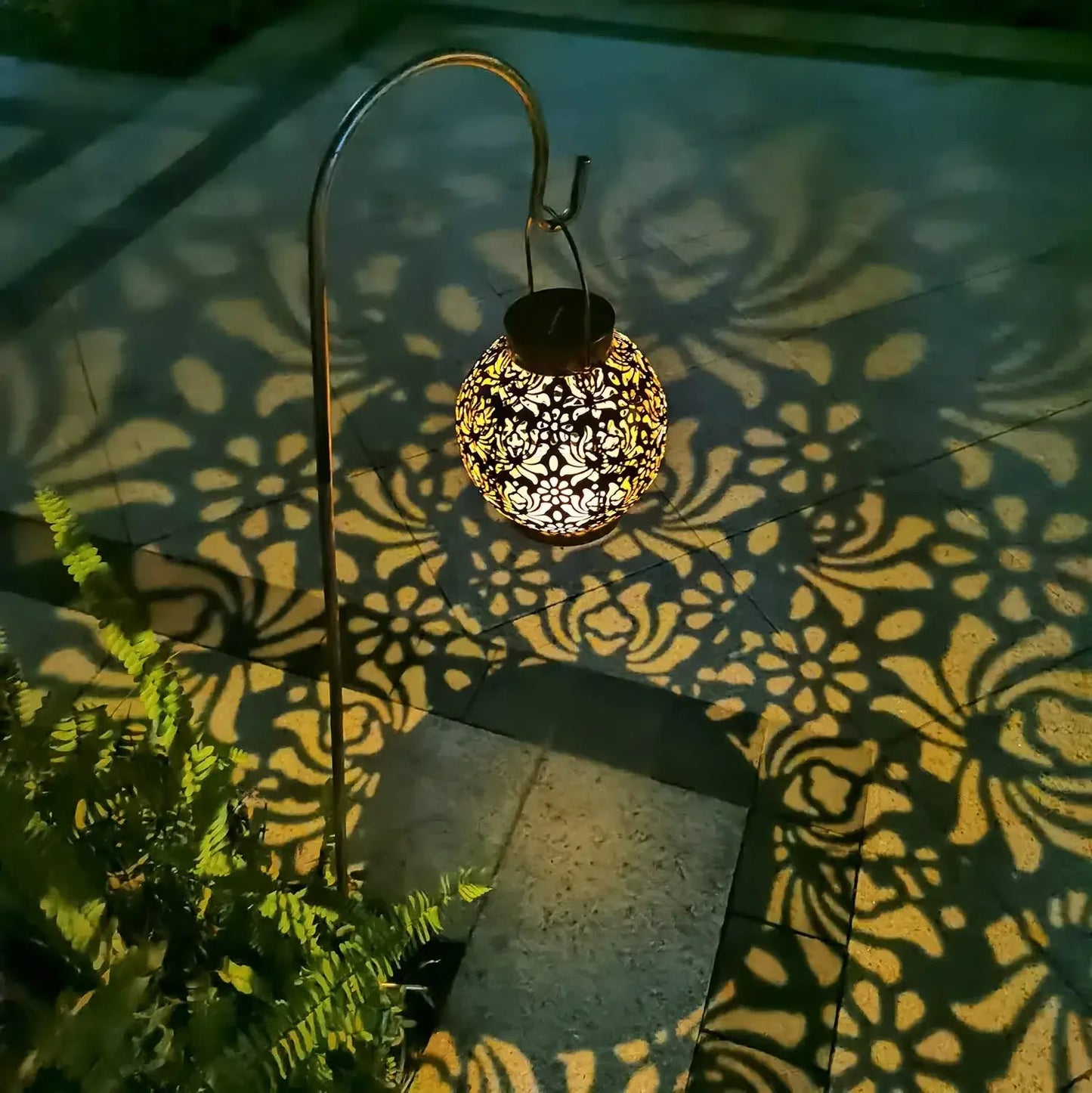Outdoor Solar Garden Light – Iron Art Hanging LED Lantern, Waterproof Landscape & Projection Light