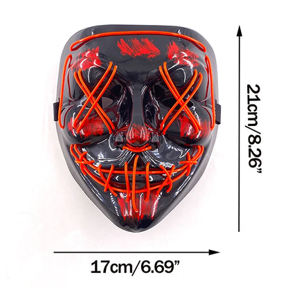 Wireless Neon LED Purge Mask – Glow-in-the-Dark Halloween Cosplay, Masquerade & Party Dress-Up Mask