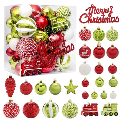 65pcs Shatterproof Christmas Baubles – Painted Tree Ornaments for Xmas & New Year