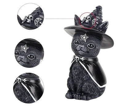 Mysterious Black Cat Statue – Hand-Painted Witch Cat Figurine, Halloween Desk & Home Décor Ornament
