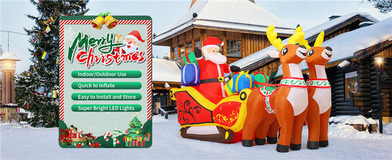 2.1m Santa and Reindeer Sleigh Inflatable with LED Lights | Festive Outdoor Decoration