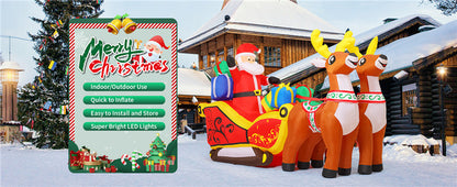 2.1m Santa and Reindeer Sleigh Inflatable with LED Lights | Festive Outdoor Decoration