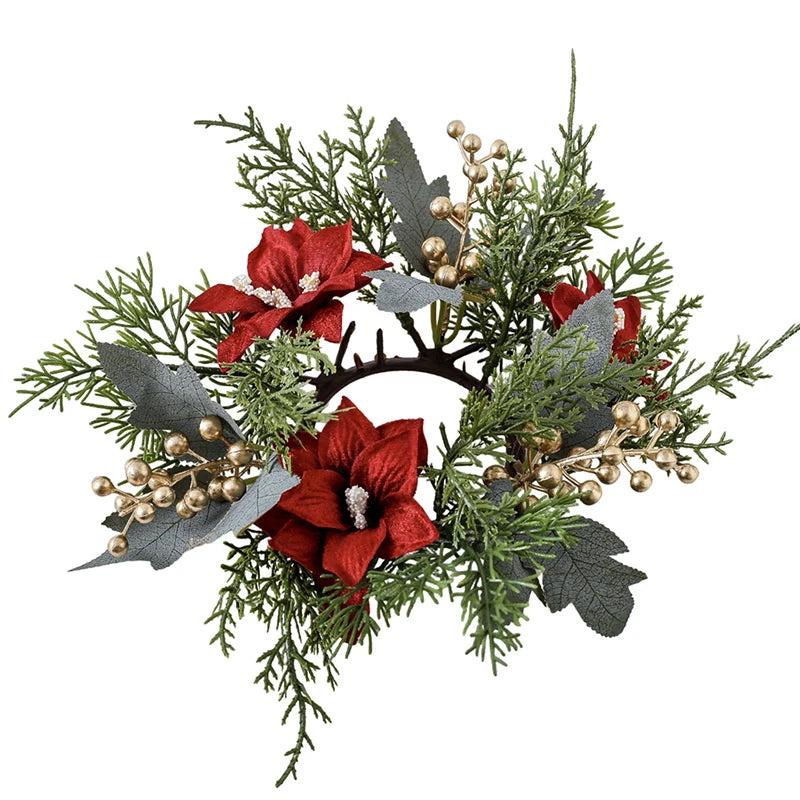 Christmas Candle Ring Wreath | Artificial Flower & Greenery Candle Holder Garland for Festive Table Décor