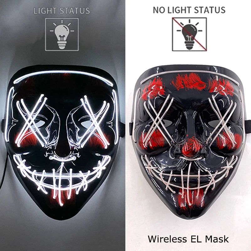 Wireless Neon LED Purge Mask – Glow-in-the-Dark Halloween Cosplay, Masquerade & Party Dress-Up Mask
