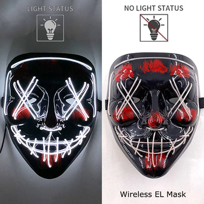 Wireless Neon LED Purge Mask – Glow-in-the-Dark Halloween Cosplay, Masquerade & Party Dress-Up Mask