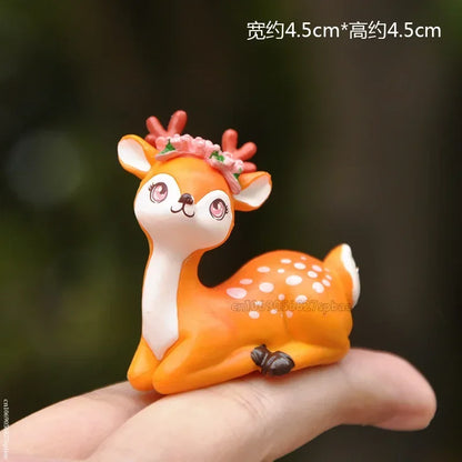 2pcs Mini Sika Deer Figurines | Woodland Animal Ornaments for Fairy Gardens & Christmas Displays