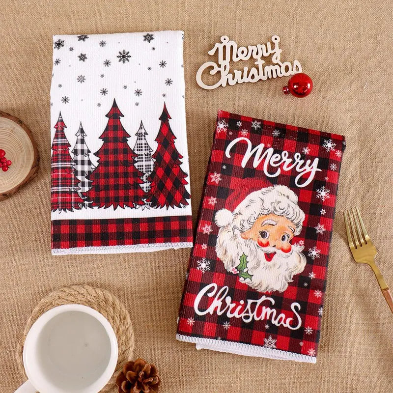 2pcs Christmas Kitchen Towels – Santa Claus Dish Towels for Home, Xmas & Holiday Décor