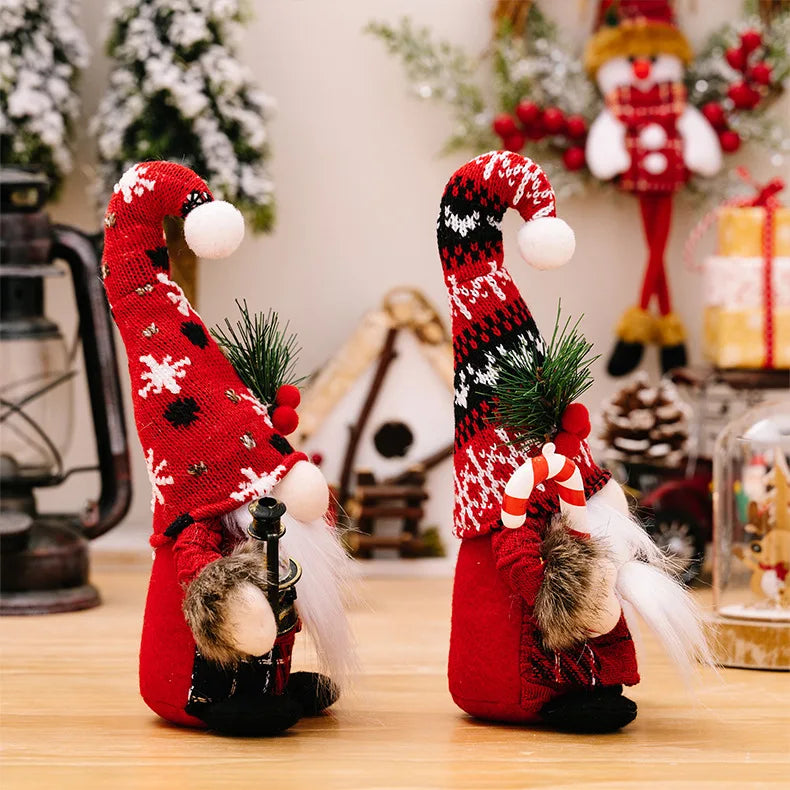 2pcs Santa Claus & Gnome Ornaments – Christmas Couple Doll Decorations for Home