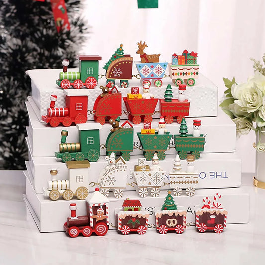 Christmas Wooden Train Ornament – Festive Moving Train Decoration for Home, Mantel or Table Display